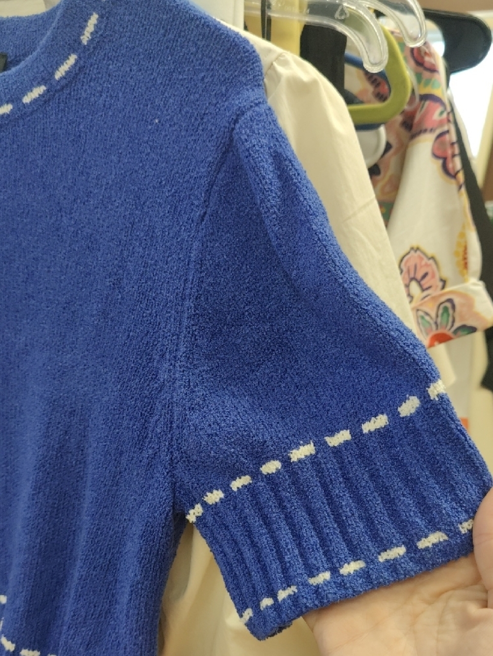 Zara Royal Blue Short Sleeve Knit Top with White Stitching - Picture 3 of 7